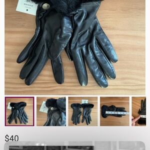 UGG Cashmere Women's Black Leather Shearling Trim Dandylion Gloves Small